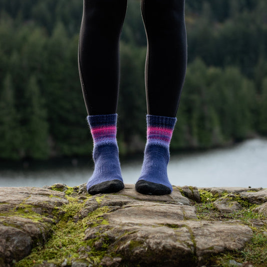 Alpaca Sock Shop purple hiking socks mountains