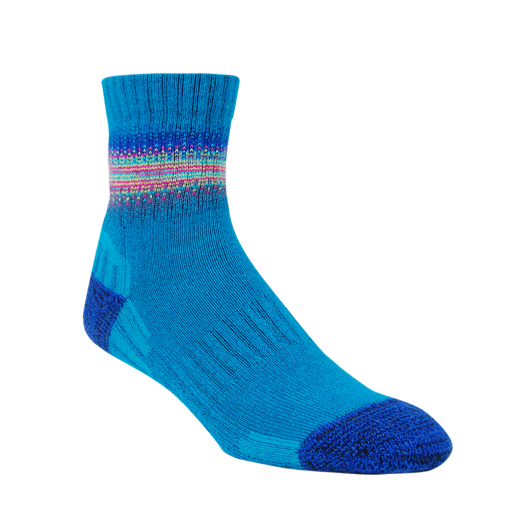 Blue sock with multicolored stripes